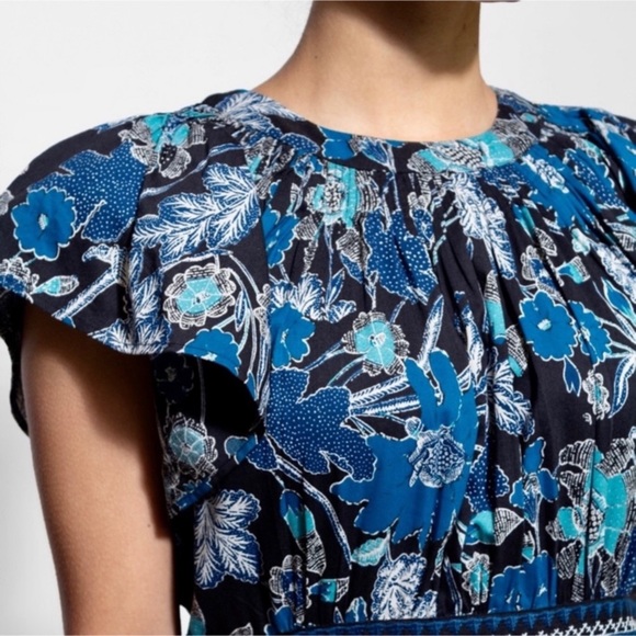 ULLA JOHNSON Lottie Pleated Floral Midi Dress Sz M/8 - Picture 4 of 5